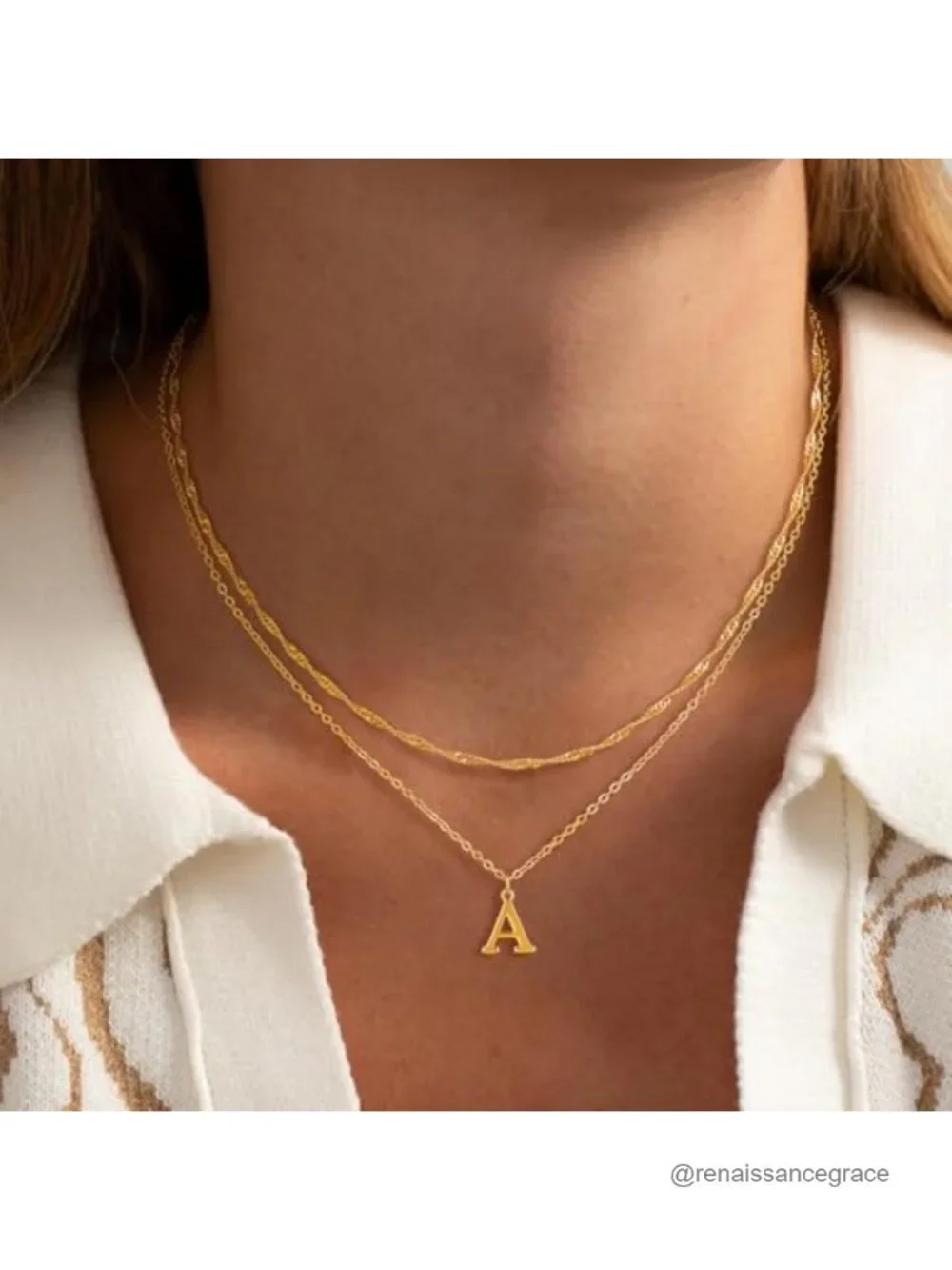 14K Gold Plated Dainty Layered Initial Pendant Necklace Set for Women
